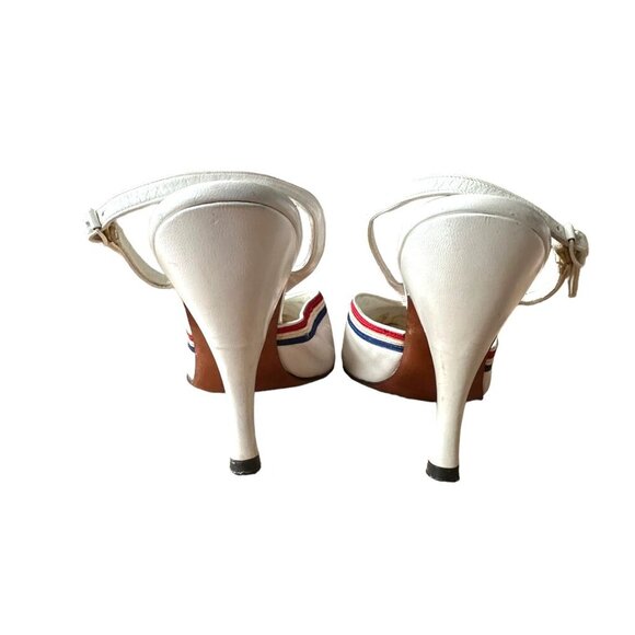 Vintage Herbert Levine Tricolor Slingback Pumps 1950s White Leather Heels, 6B - Picture 5 of 16